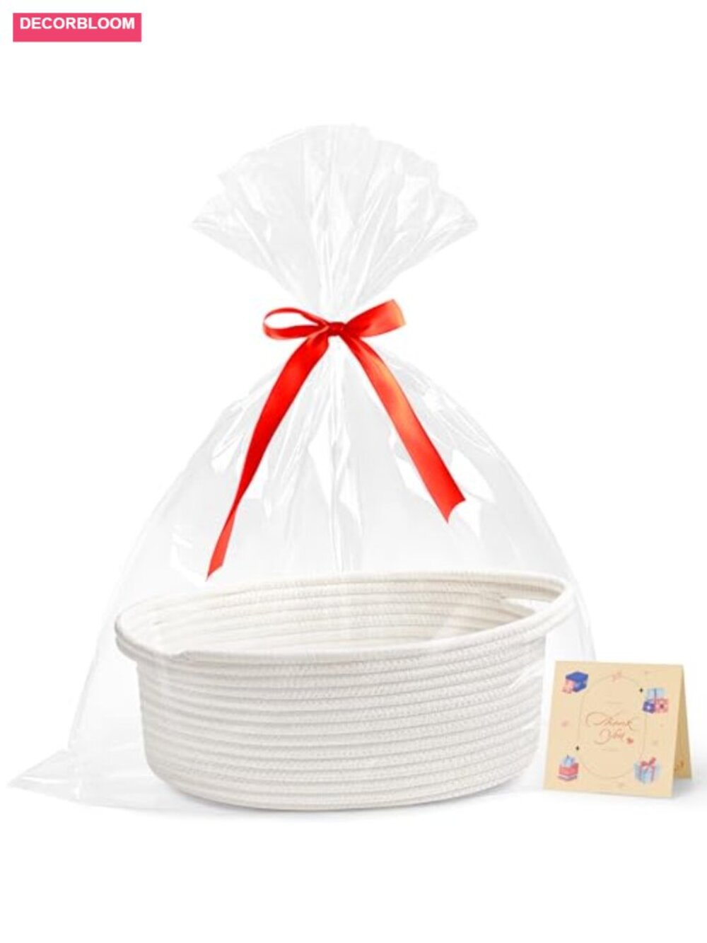 Small Woven Cotton Rope Basket with Ribbons and Gift Bag